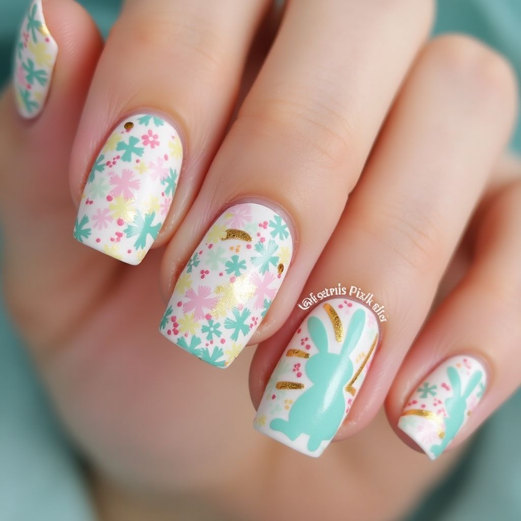 Easter Water Marbling Nail Design