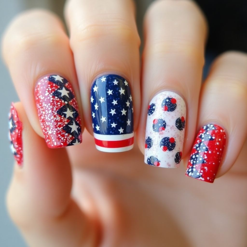 4th Of July Dotting Nail Design