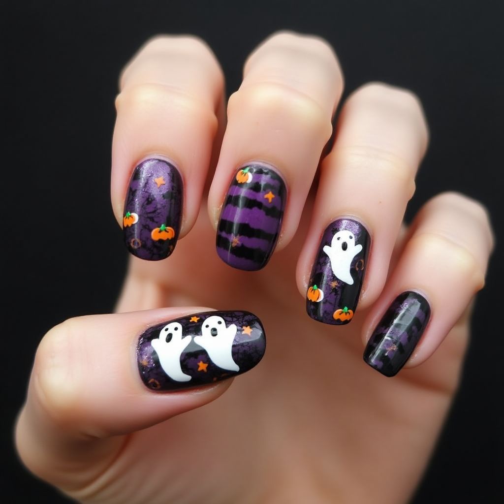 Halloween Water marbling Nail Design