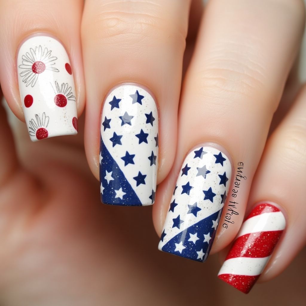 Memorial Day Dotting Nail Design