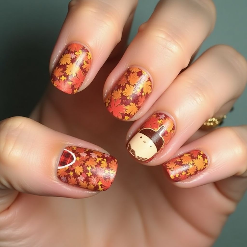 Thanksgiving Dotting Nail Design