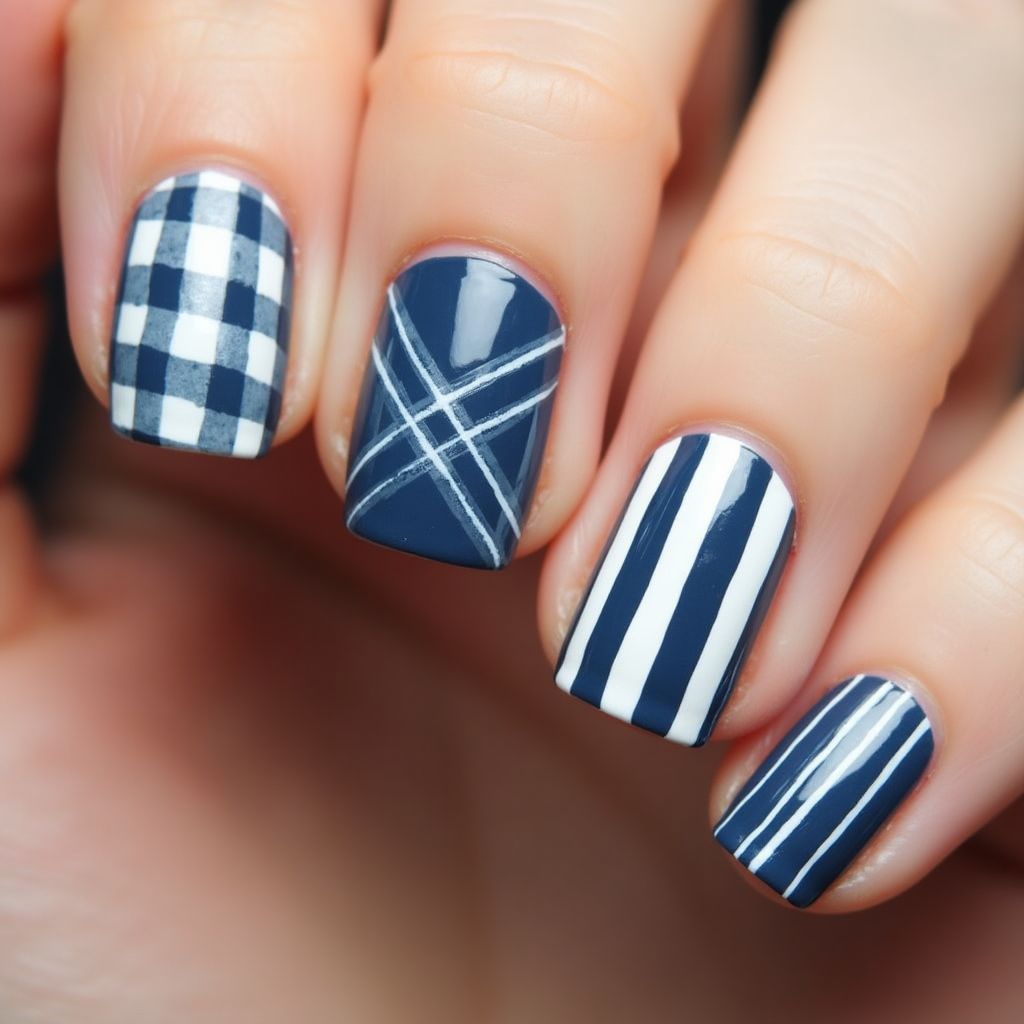 Father's Day Stripes And Lines Nail Design