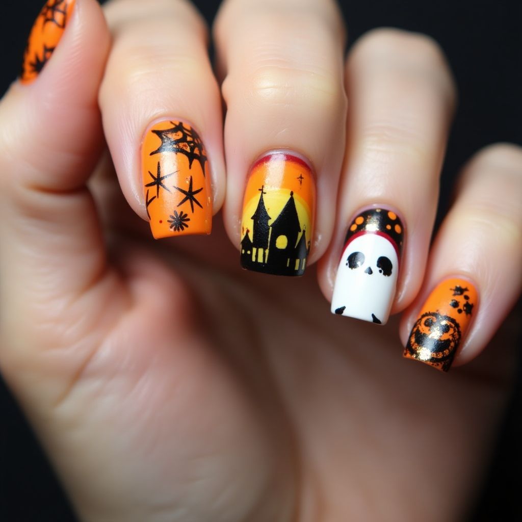 Halloween Dotting Nail Design