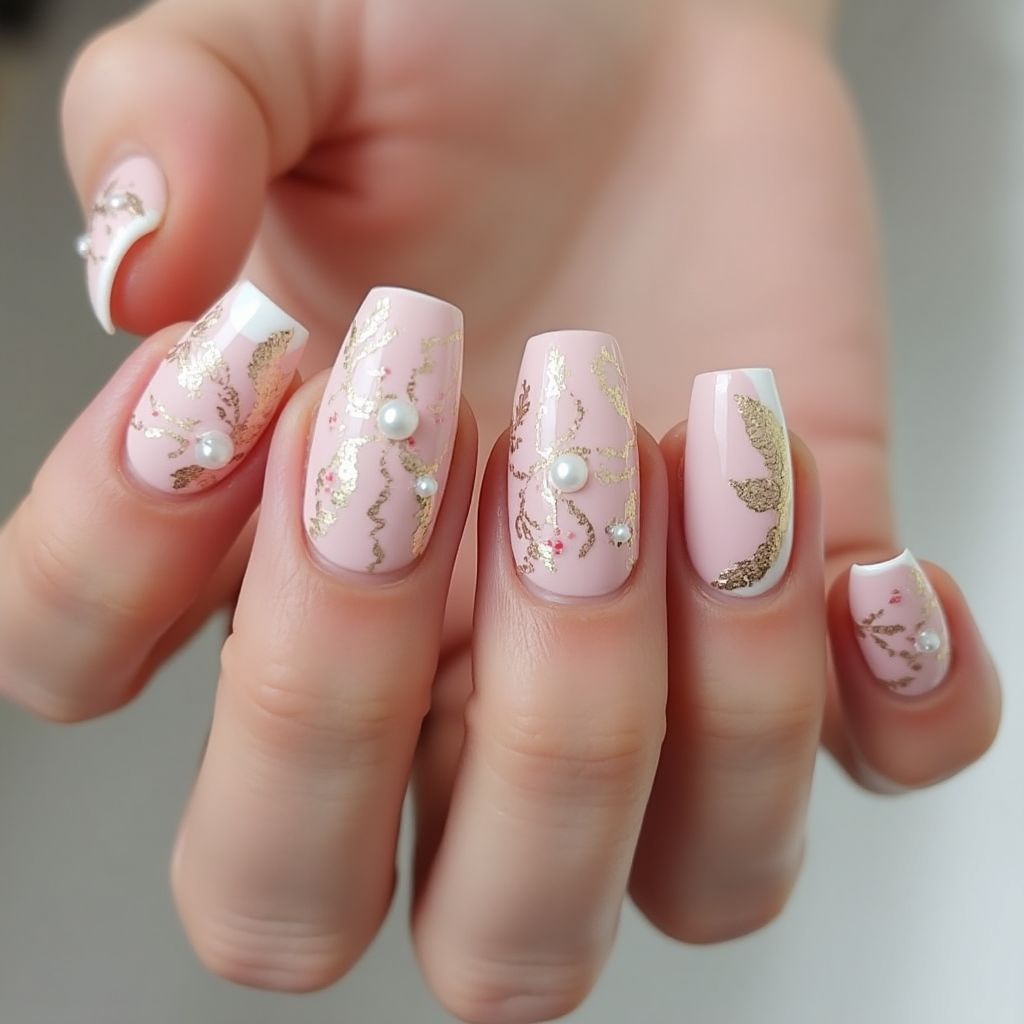 Wedding Water Marbling Nail Design