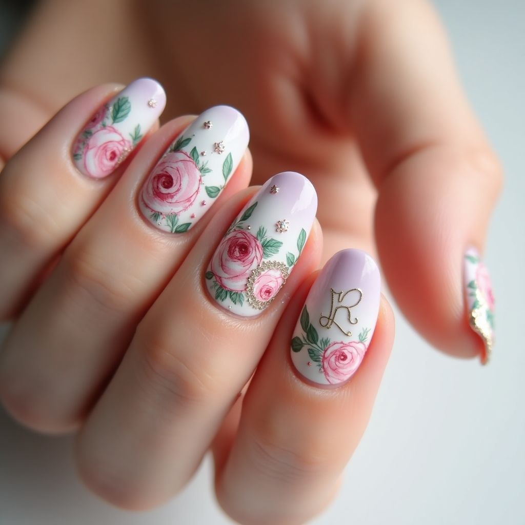 Mother's Day Freehand Art Nail Design