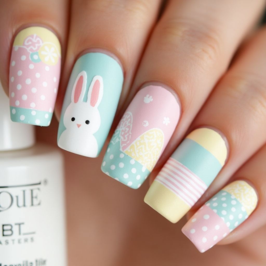 Easter Stripes And Lines Nail Design