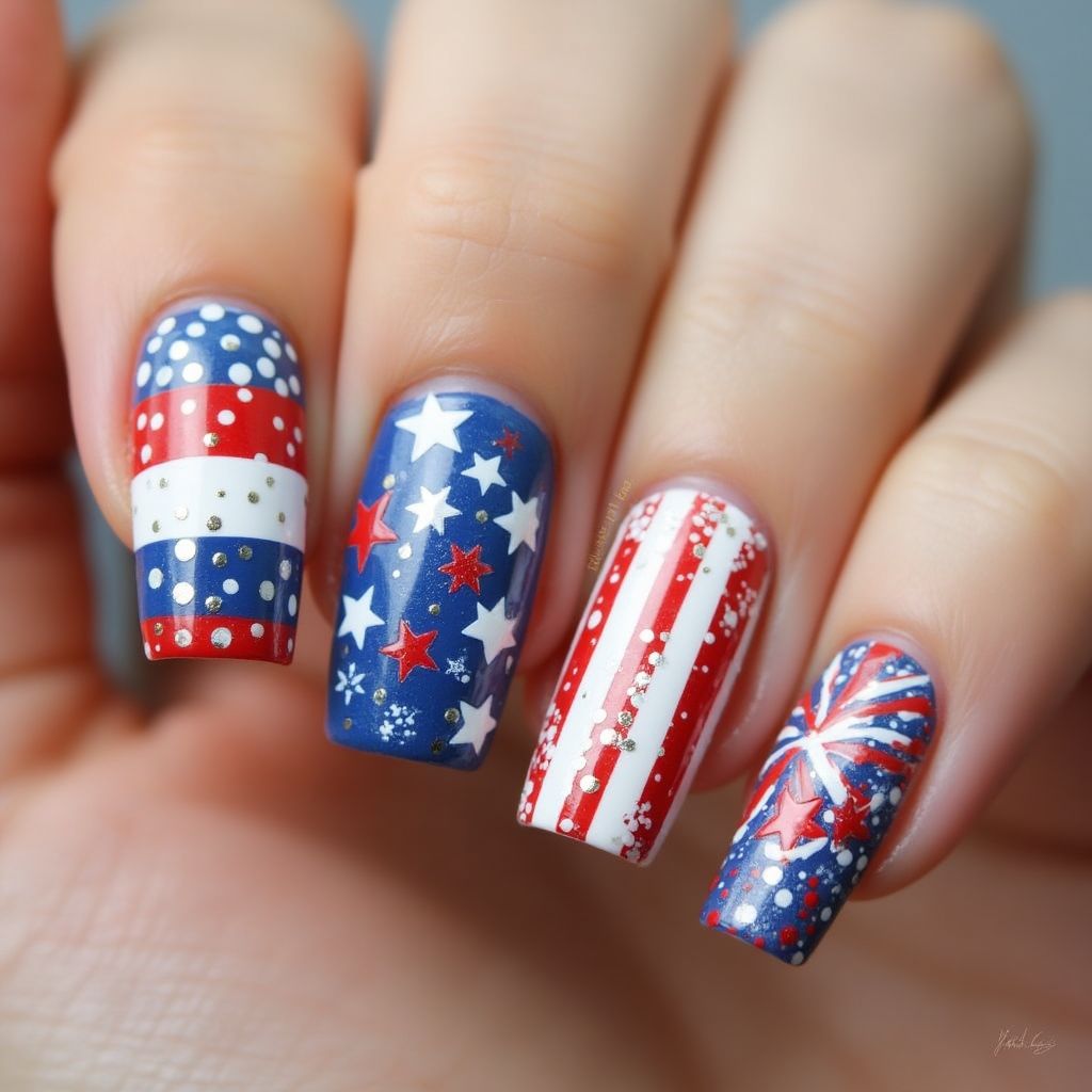 Independence Day Dotting Nail Design