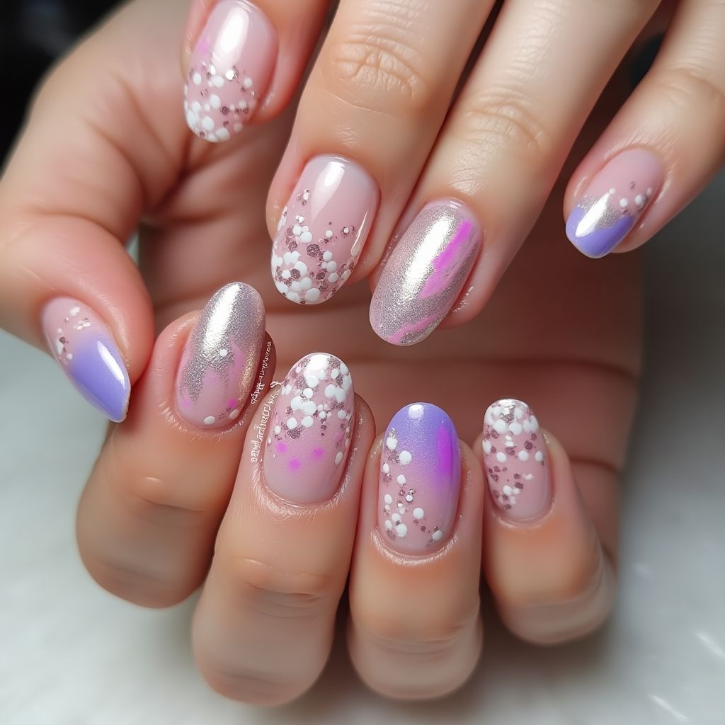 Celebration Water Marbling Nail Design