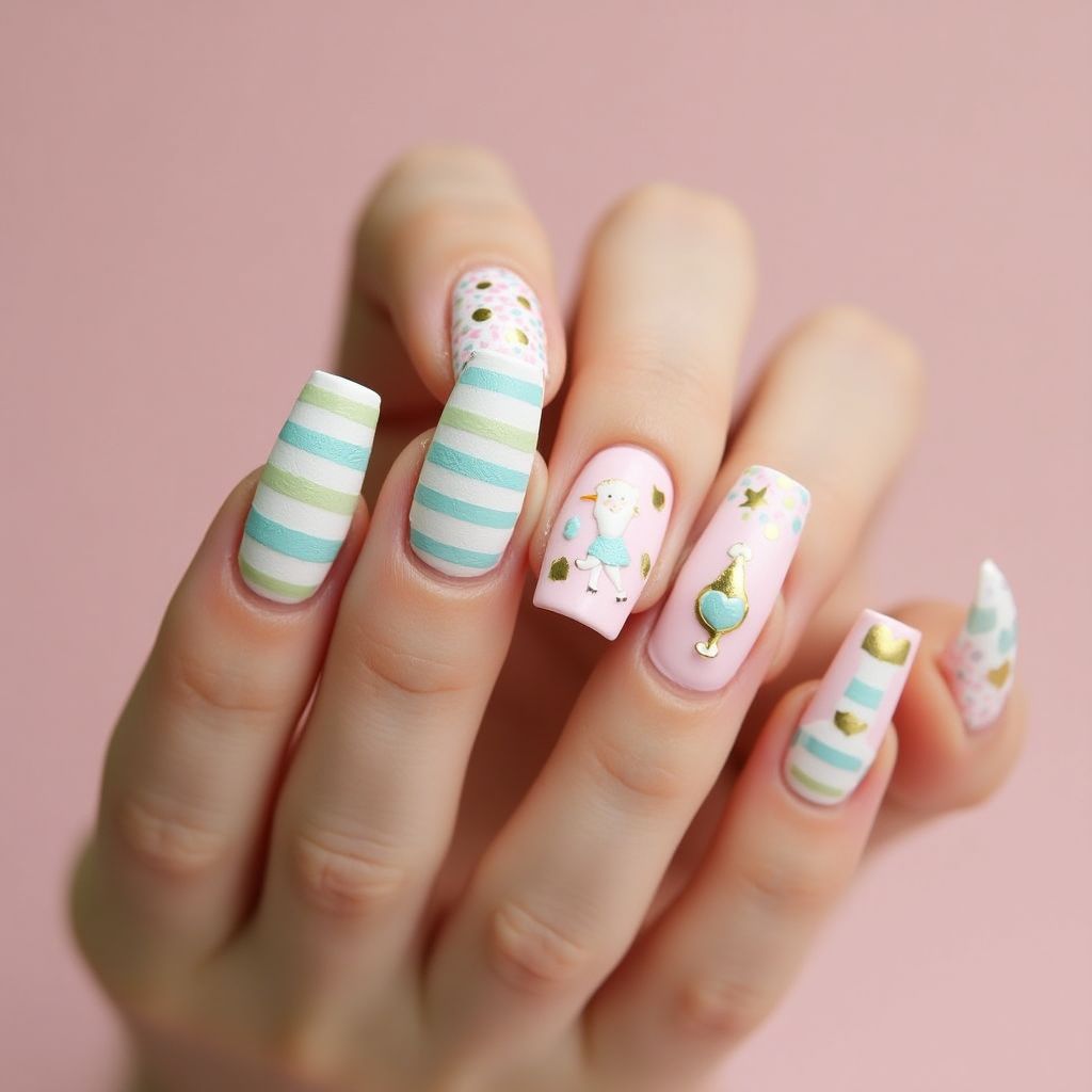 Baby shower Stripes and lines Nail Design