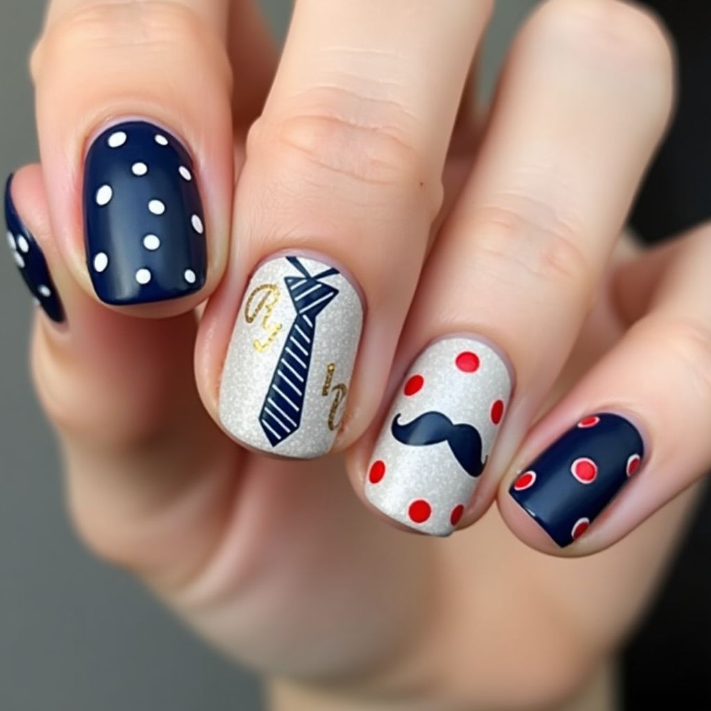 Father's Day Dotting Nail Design