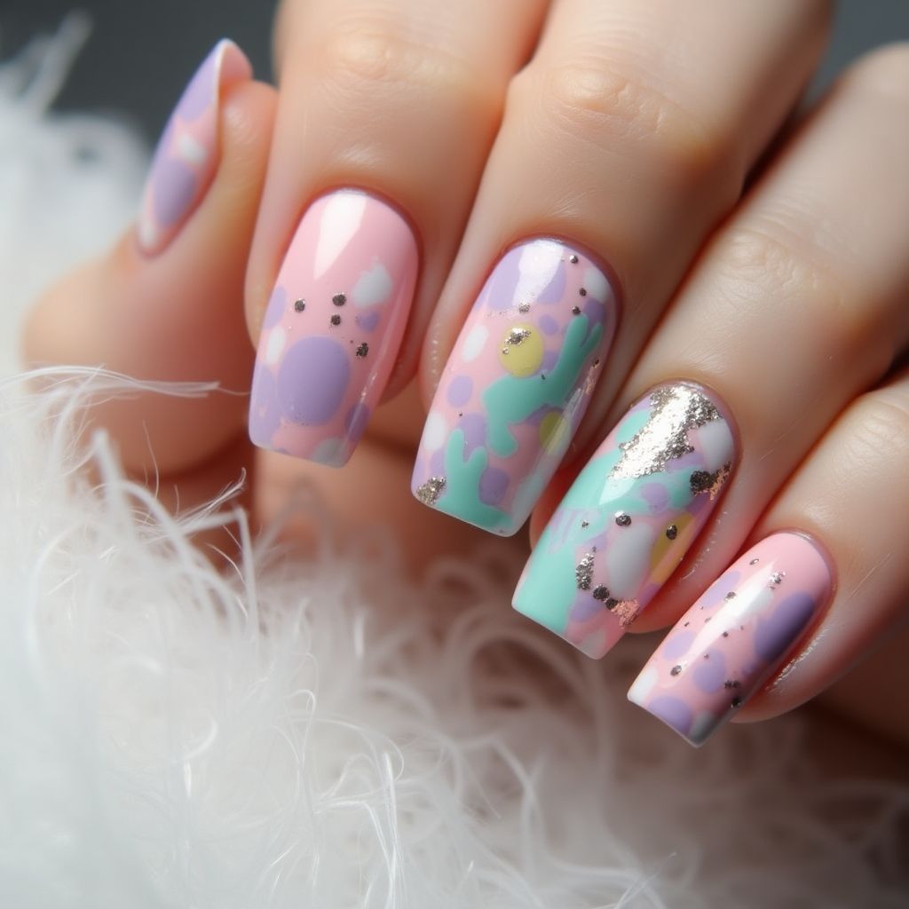 Easter Water Marbling Nail Design