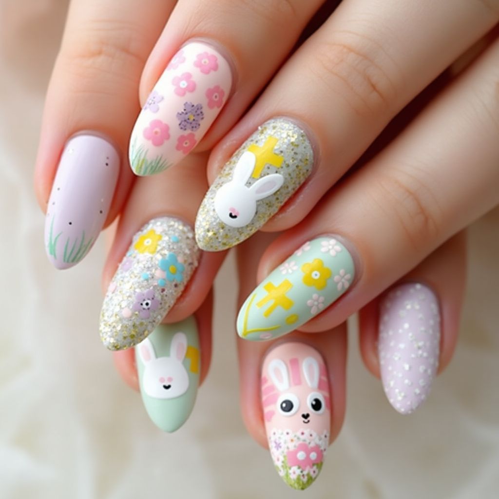 Easter Freehand Art Nail Design