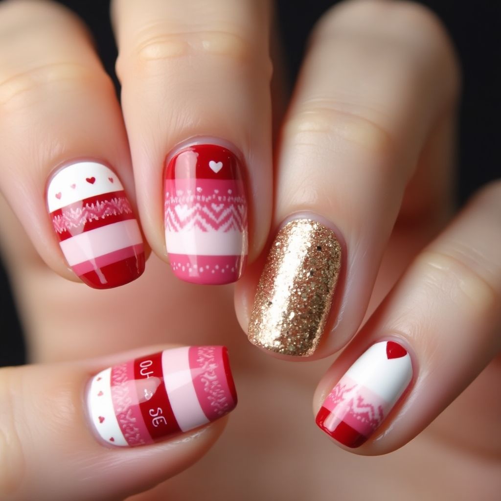 Valentine's Day Stripes And Lines Nail Design
