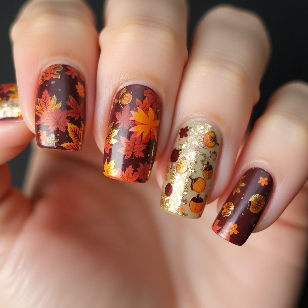 Thanksgiving Water marbling Nail Design