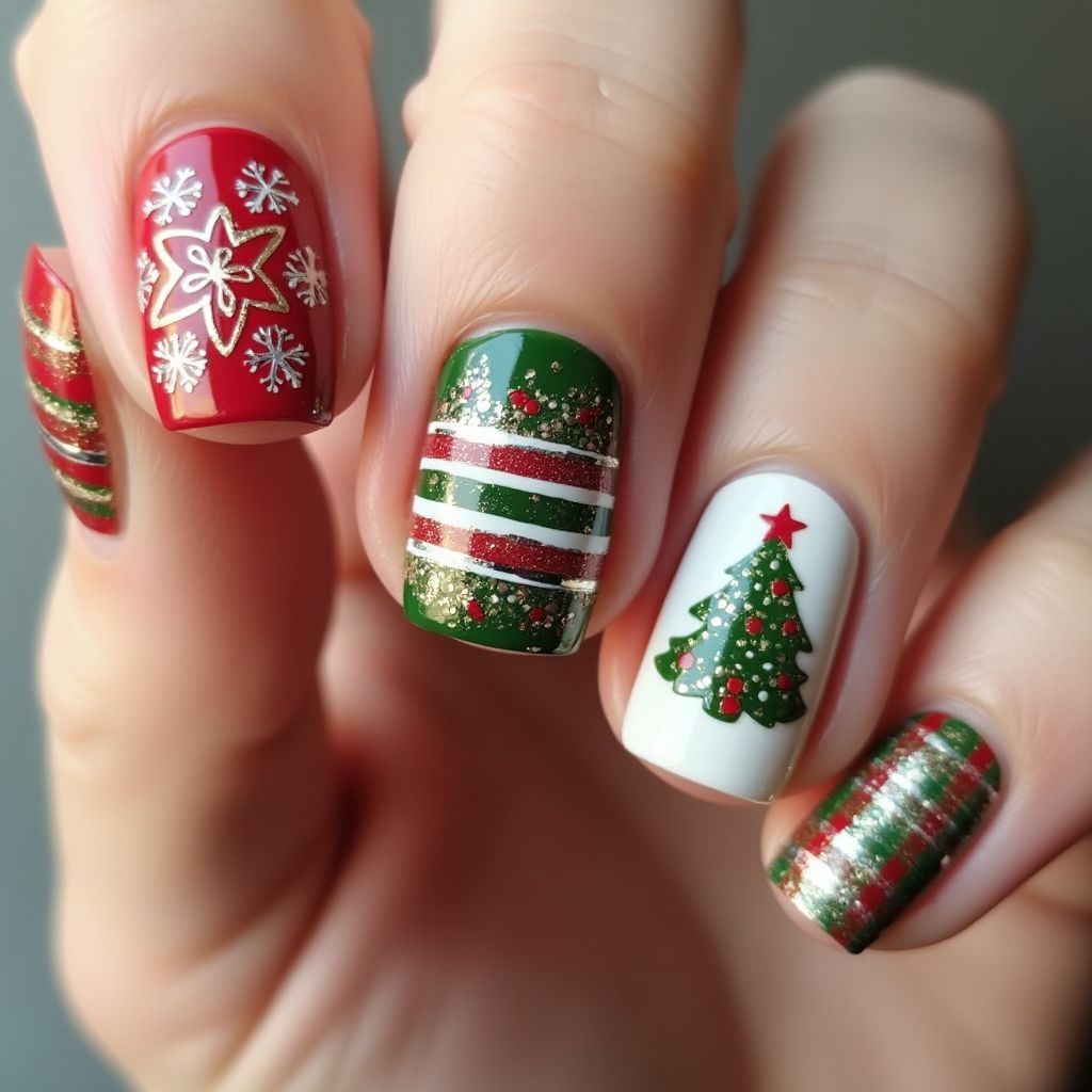 Christmas Stripes And Lines Nail Design