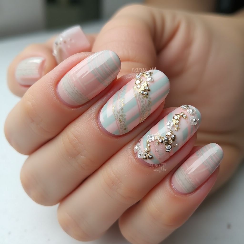 Bridal Shower Stripes And Lines Nail Design