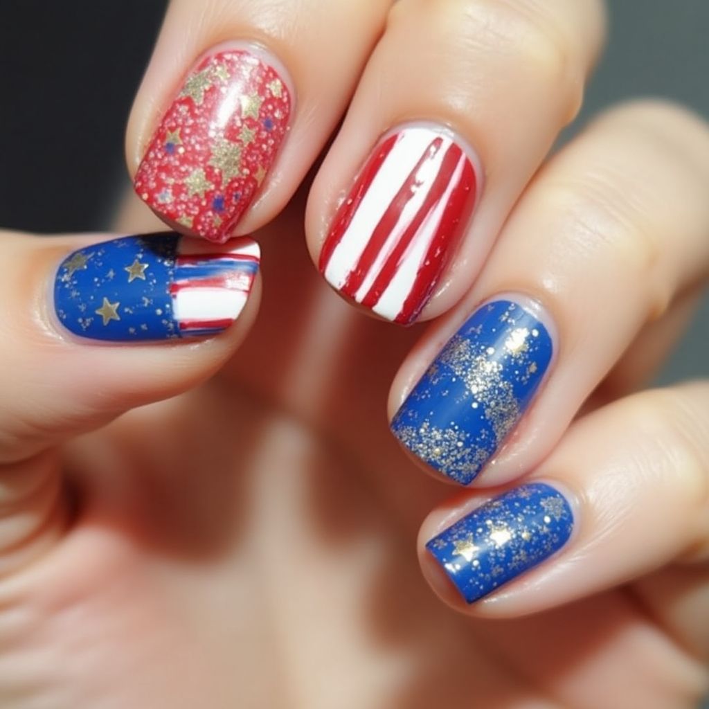 Independence Day Stripes And Lines Nail Design