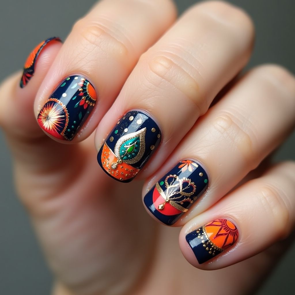 Diwali Freehand Art Nail Design