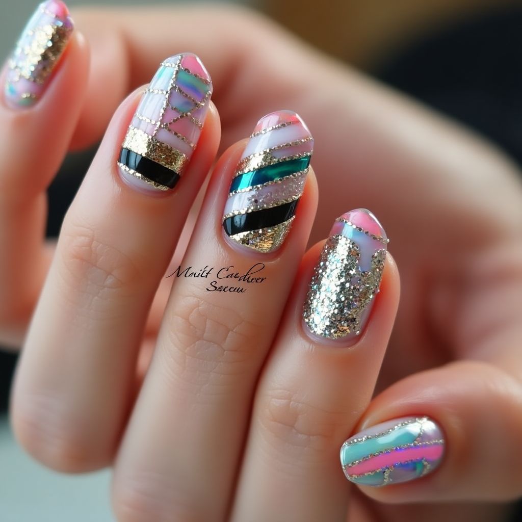 Party Stripes And Lines Nail Design