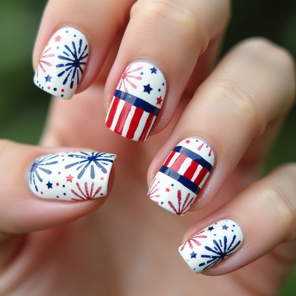 Independence Day Dotting Nail Design