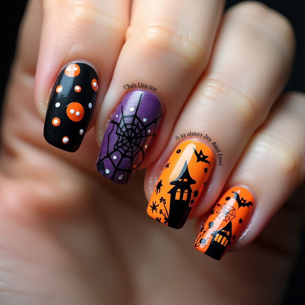 Halloween Dotting Nail Design
