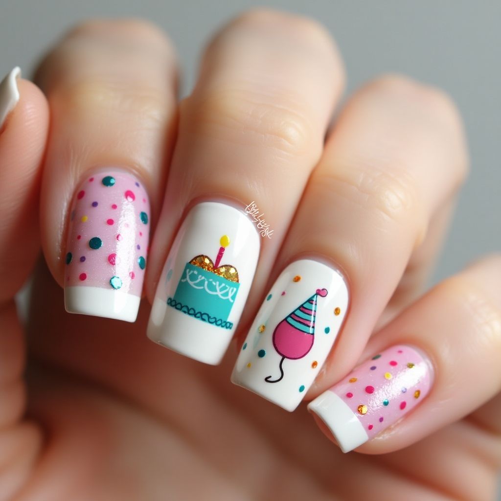 Birthday Dotting Nail Design