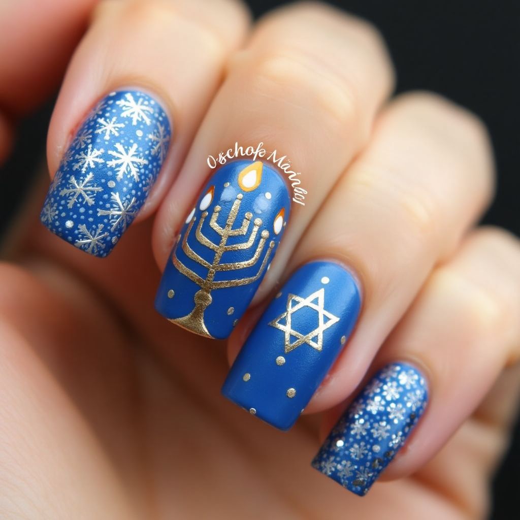 Hanukkah Dotting Nail Design