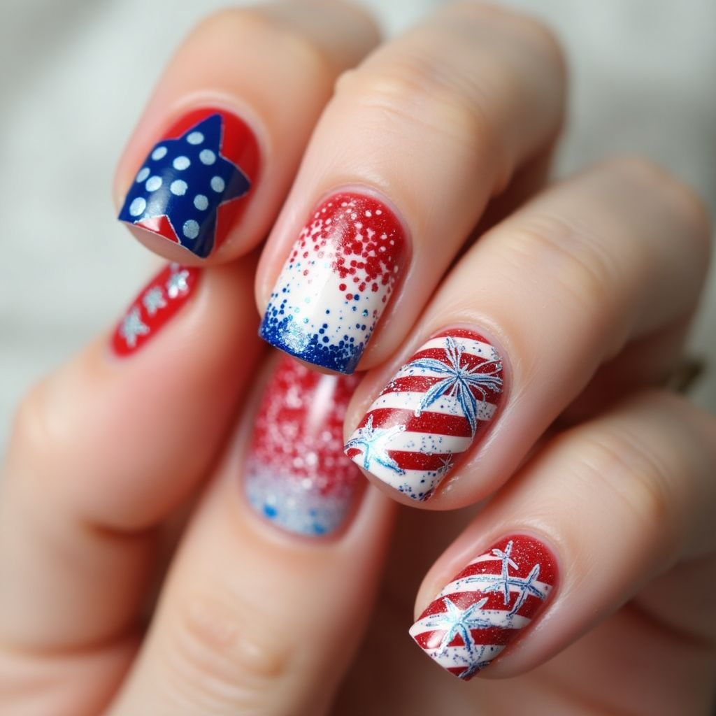 4th Of July Dotting Nail Design