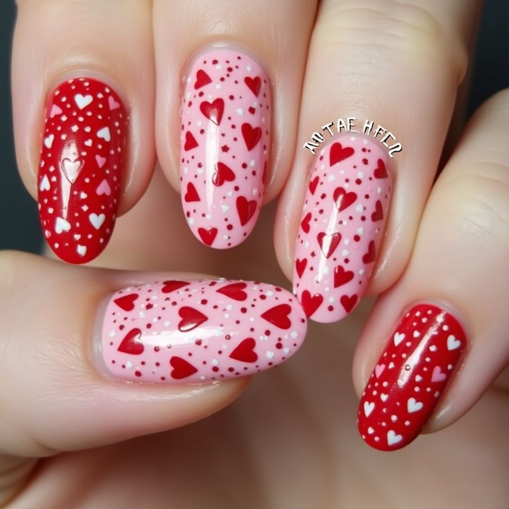 Valentine's Day Dotting Nail Design