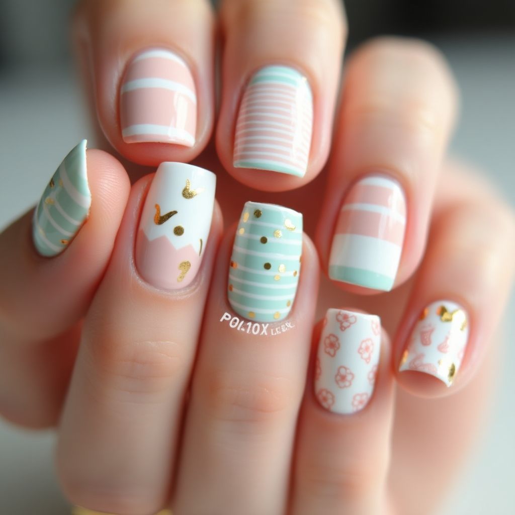 Baby Shower Stripes And Lines Nail Design