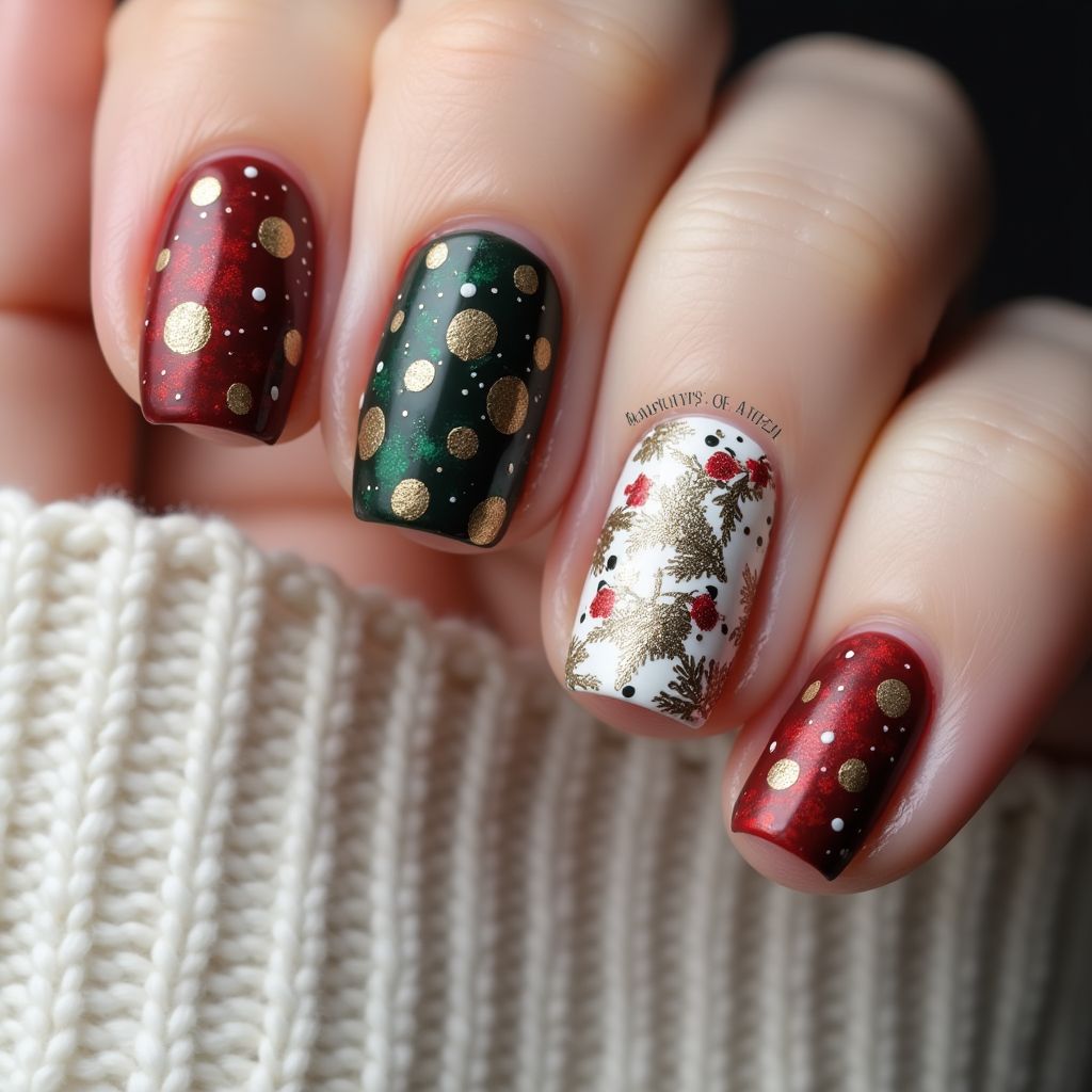 Christmas Water Marbling Nail Design