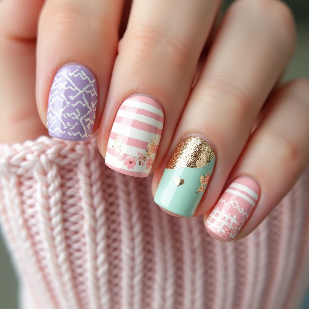 Mother's Day Stripes And Lines Nail Design