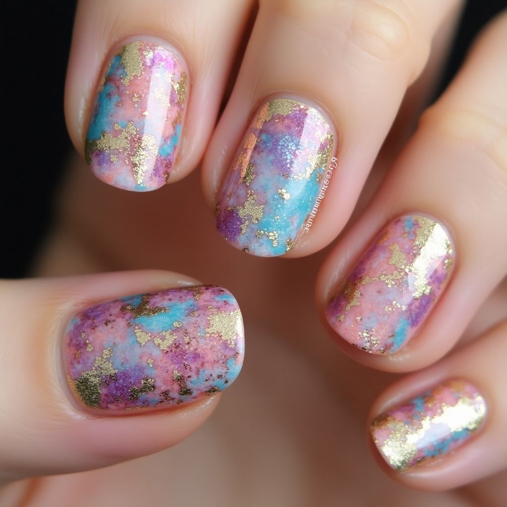 Celebration Water Marbling Nail Design
