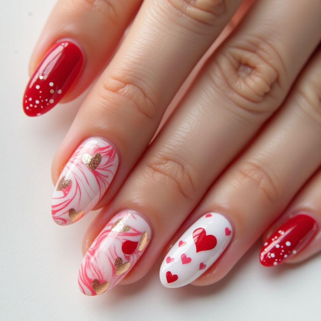 Valentine's day Water marbling Nail Design