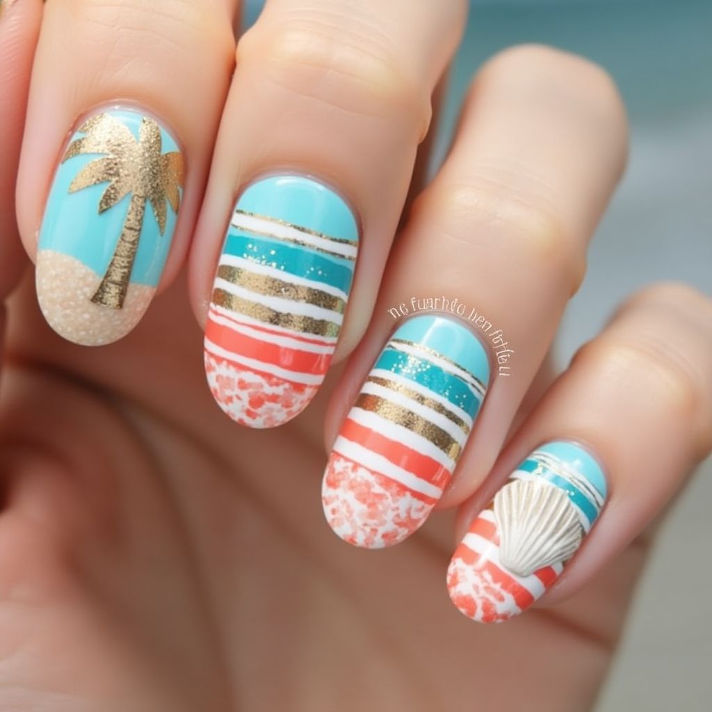Beach Stripes And Lines Nail Design