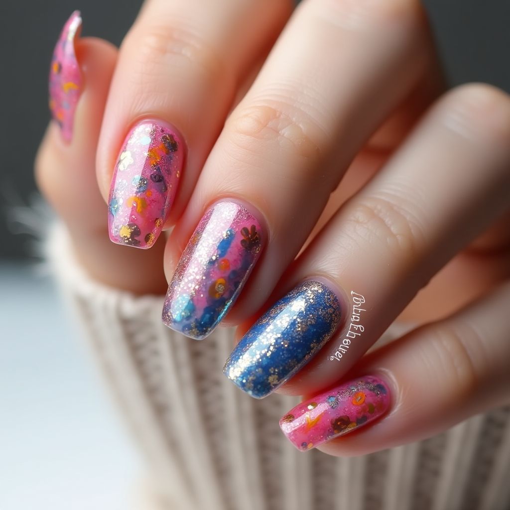 Celebration Water Marbling Nail Design