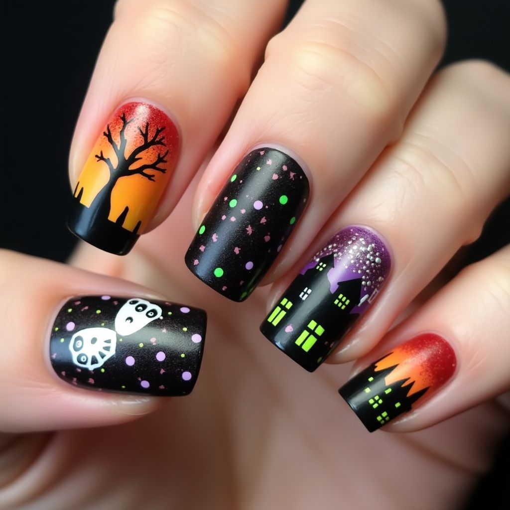 Halloween Dotting Nail Design