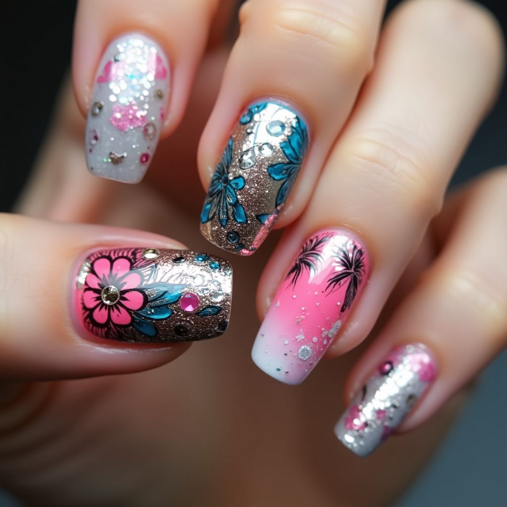 Party Freehand Art Nail Design