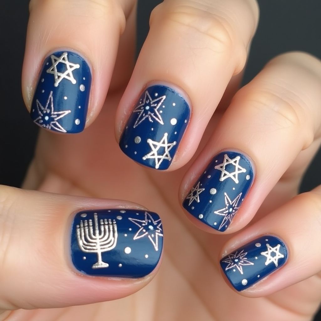 Hanukkah Dotting Nail Design