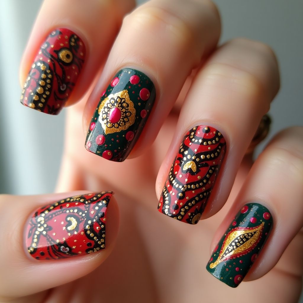 Diwali Dotting Nail Design