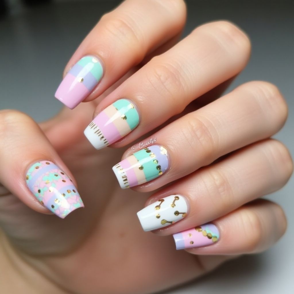 Easter Stripes And Lines Nail Design