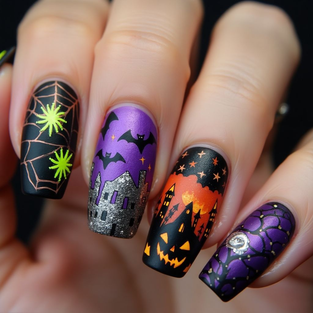 Halloween Freehand Art Nail Design