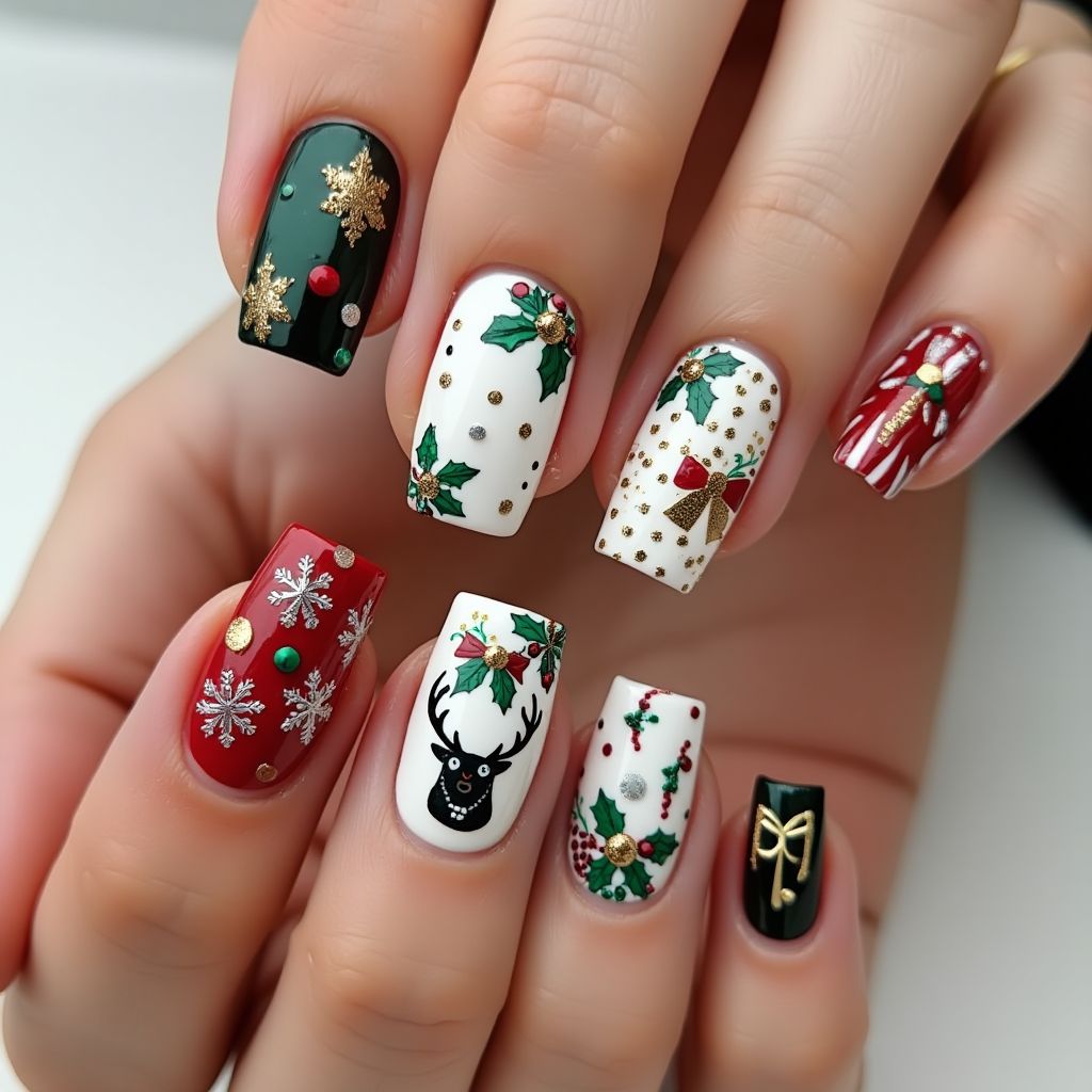 Christmas Freehand Art Nail Design