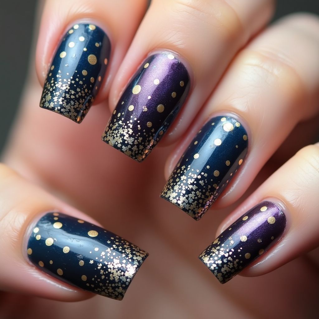 New Year Water Marbling Nail Design