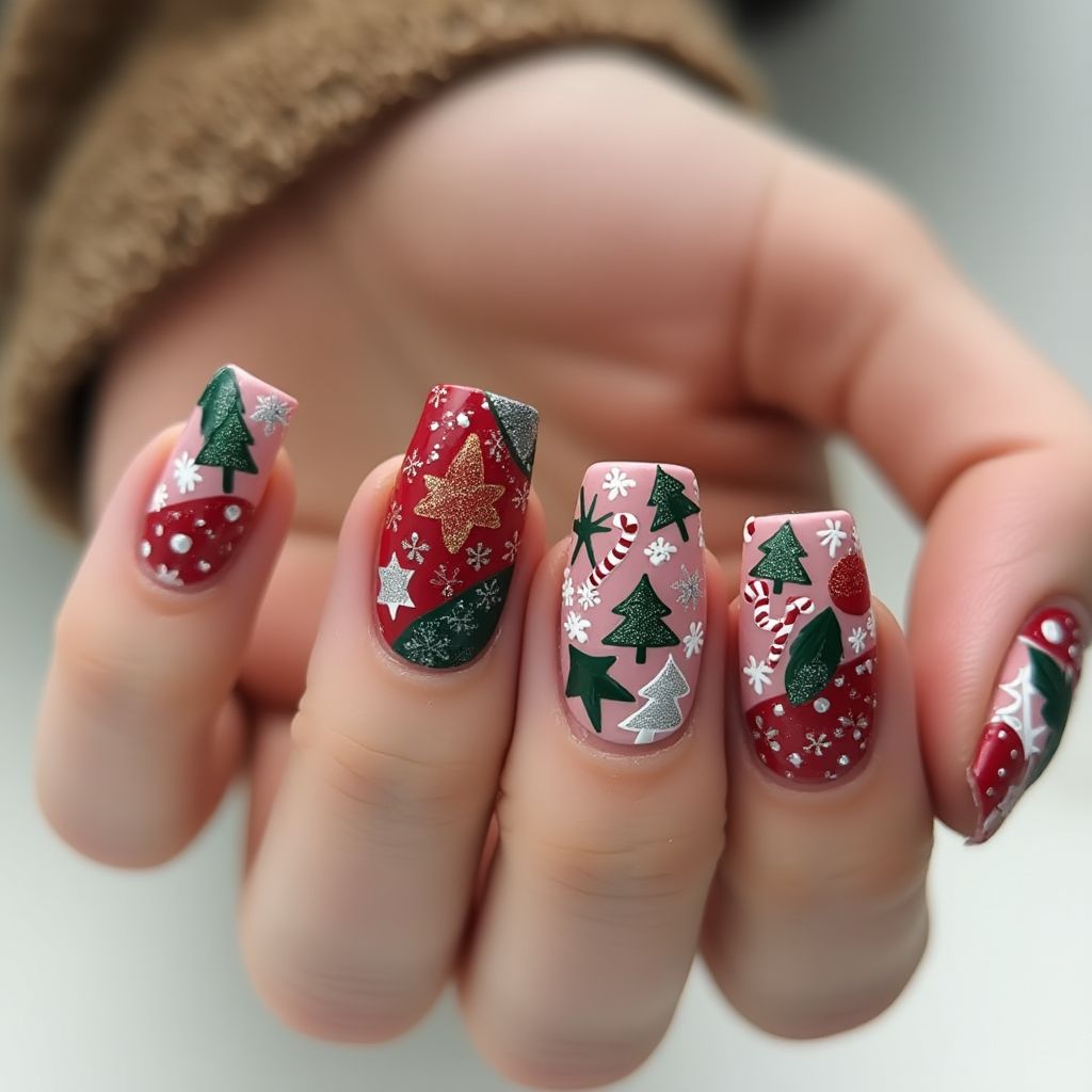 Holiday Freehand Art Nail Design
