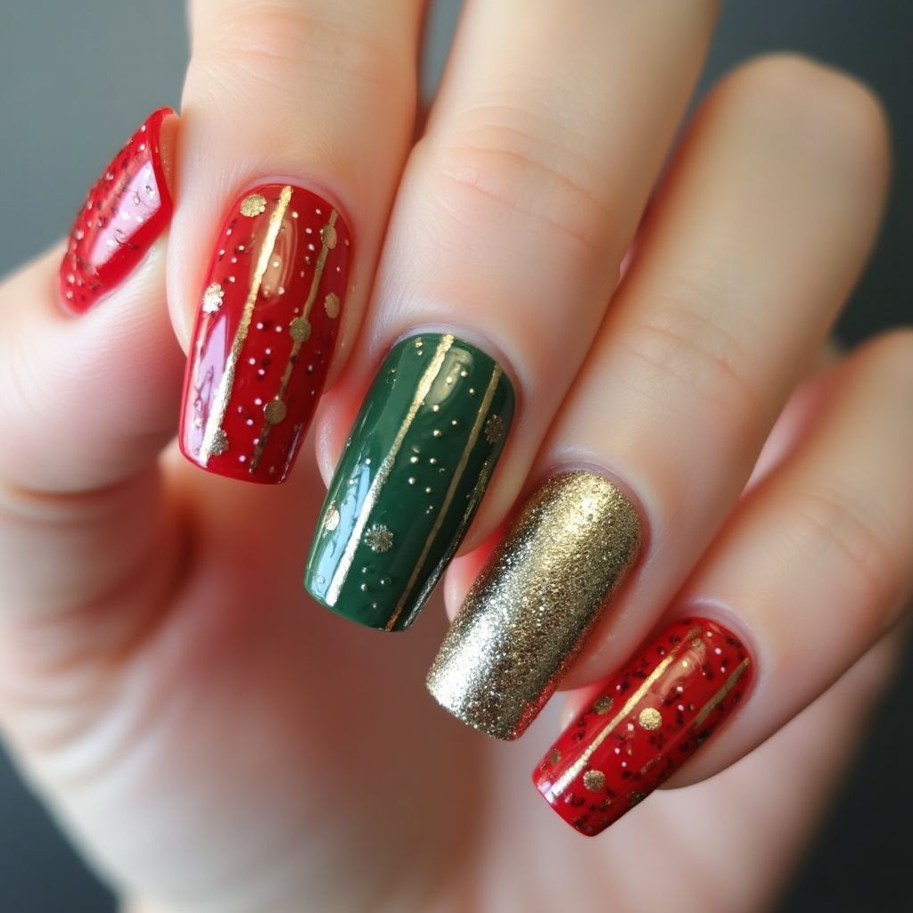 Holiday Stripes And Lines Nail Design