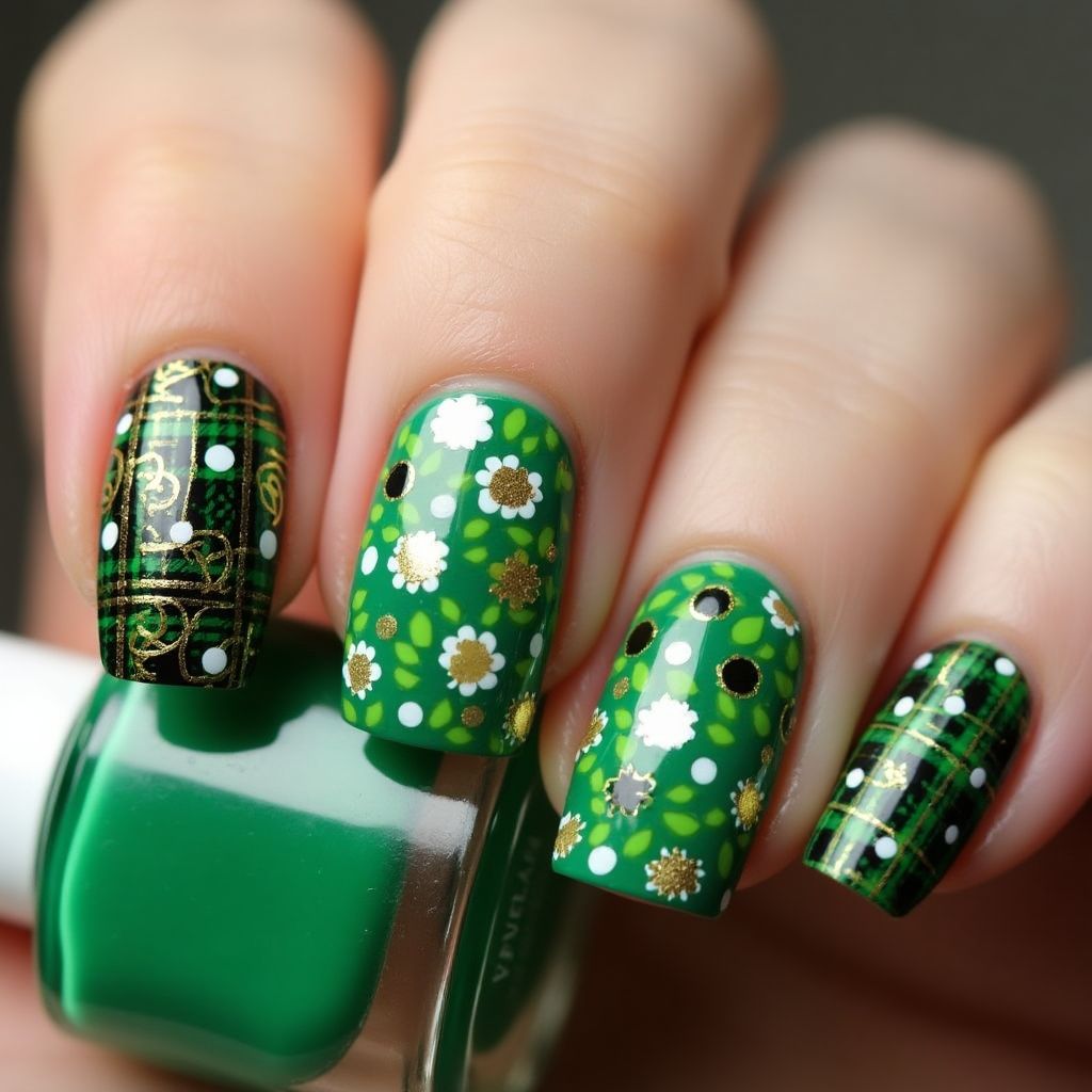 St Patrick's Day Dotting Nail Design