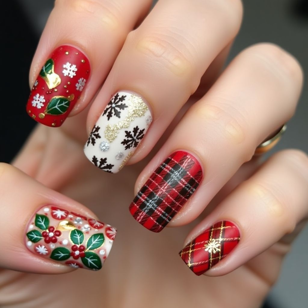 Christmas Water Marbling Nail Design