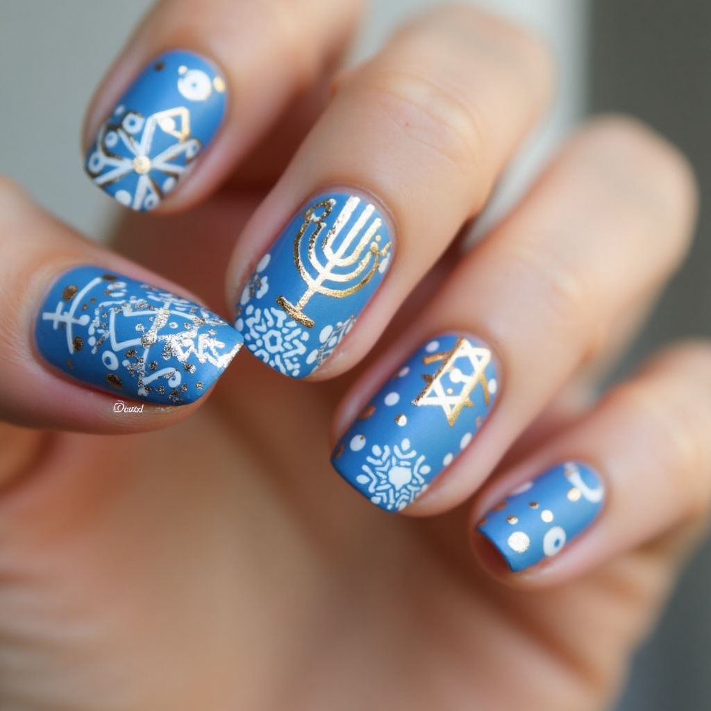 Hanukkah Dotting Nail Design