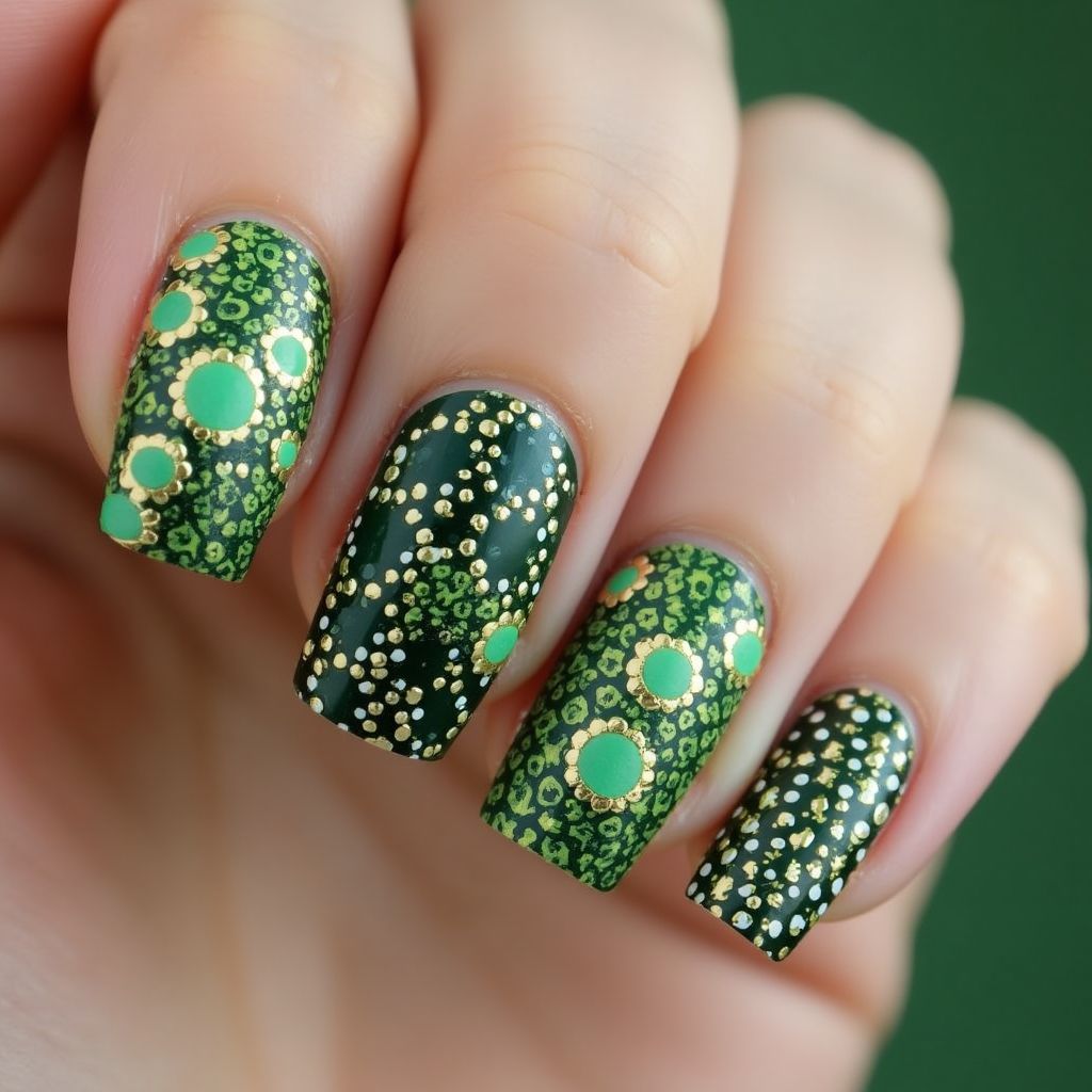 St Patrick's Day Dotting Nail Design